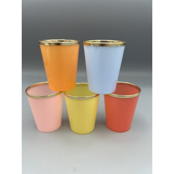 15 MCM Glasses Plastic Shot Mini Dessert KIH Vtg Hong Kong Multicolor Gold Band - Picture 4 of 16